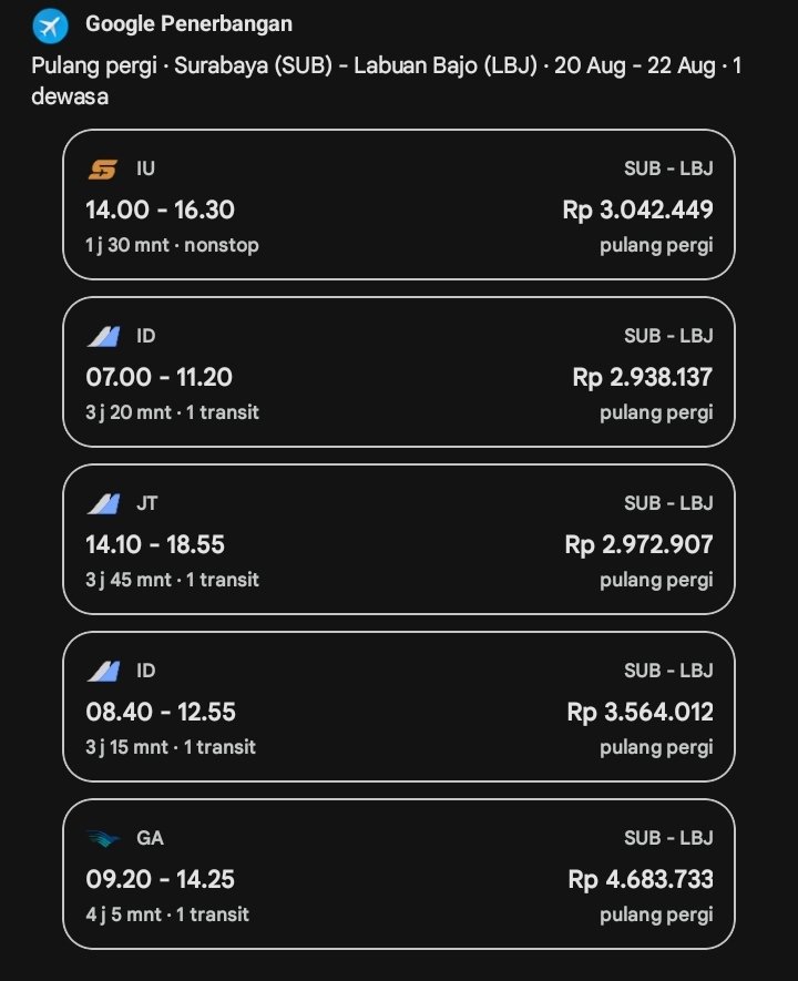 Contoh Harga Tiket Pesawat ke Labuan Bajo