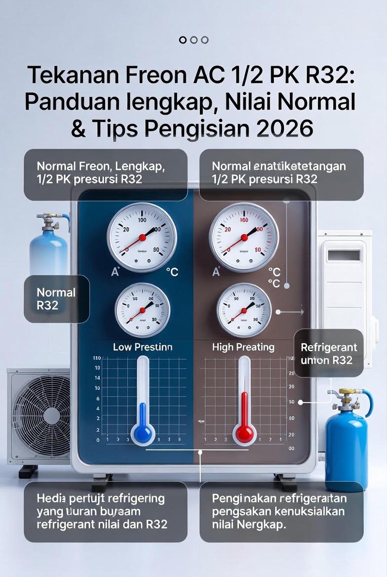 Tekanan Freon AC 1/2 PK R32: Panduan Lengkap, Nilai Normal & Tips Pengisian 2026