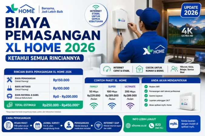 Biaya Pemasangan XL Home 2026: Ketahui Semua RinciannyaBiaya Pemasangan XL Home 2026: Ketahui Semua Rinciannya