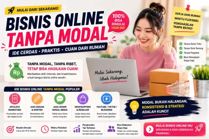 15 Bisnis Online Tanpa Modal 2026: Cara Mulai, Platform Gratis, dan Tips Sukses