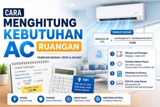 cara menghitung kebutuhan AC, kebutuhan AC ruangan, rumus BTU AC