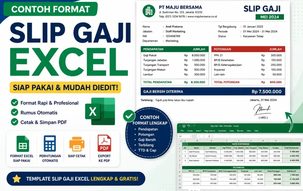 Contoh Format Slip Gaji Excel 2026: Download Gratis & Cara Buat Otomatis