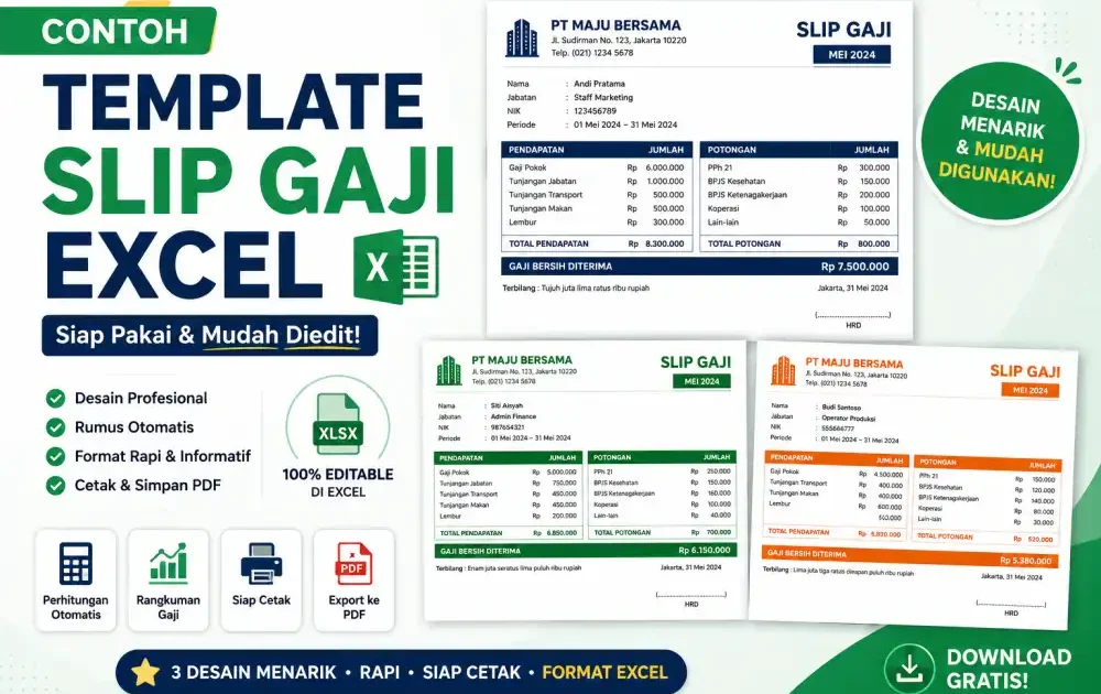 10 Contoh Template Slip Gaji Excel Gratis 2026: Download & Cara Edit