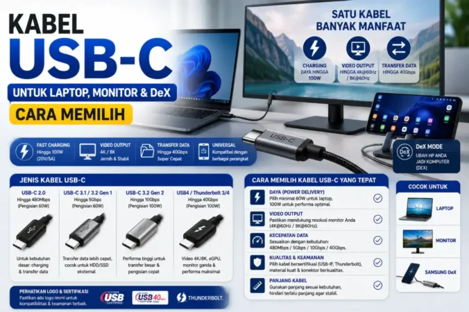 Kabel USB-C untuk Laptop, Monitor & DeX: Cara Memilih