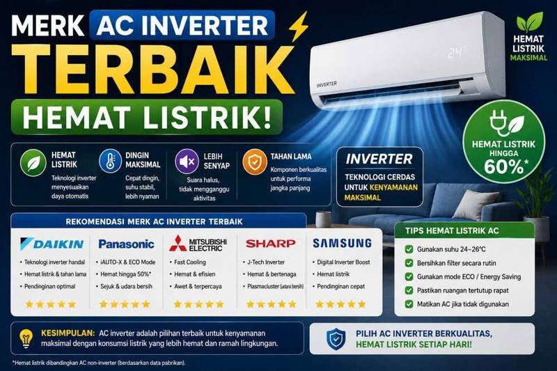 10 Merk AC Inverter Terbaik 2026: Hemat Listrik, Dingin Cepat, Harga 3 Jutaan