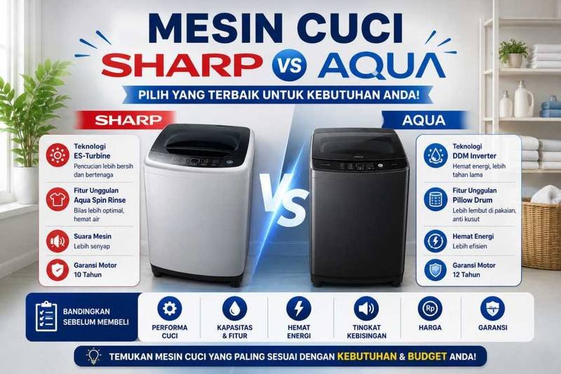 Mesin Cuci Sharp vs Aqua 2026: Pilih Mana? Perbandingan Lengkap Harga, Daya Tahan & Fitur