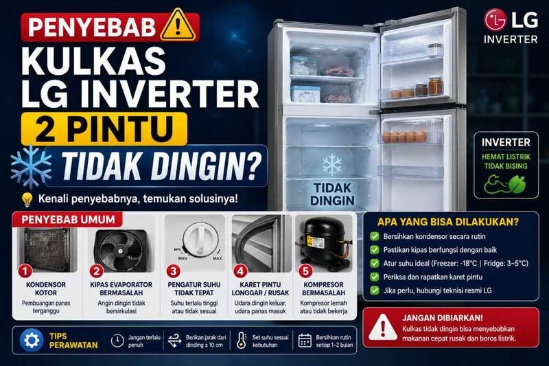10 Penyebab Kulkas LG Inverter 2 Pintu Tidak Dingin & Cara Mengatasinya 2026