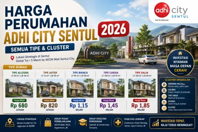 Harga Perumahan Adhi City Sentul 2026: Semua Tipe & Cluster