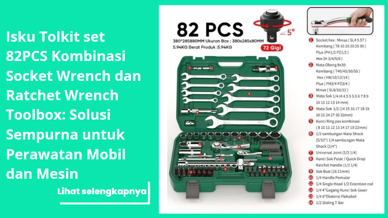 Isku Tolkit set 82PCS Kombinasi Socket Wrench dan Ratchet Wrench Toolbox: Solusi Sempurna untuk Perawatan Mobil dan Mesin