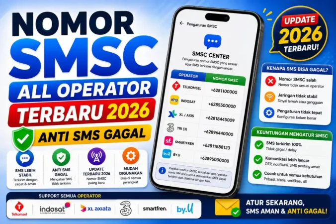 Nomor SMSC All Operator Terbaru 2026, Anti SMS Gagal
