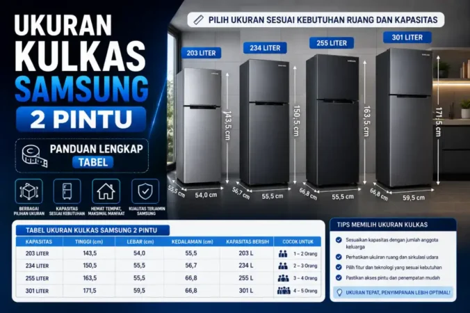 Ukuran Kulkas Samsung 2 Pintu: Panduan Lengkap Tabel