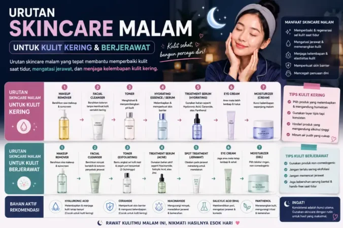 Urutan Skincare Malam untuk Kulit Kering & Berjerawat