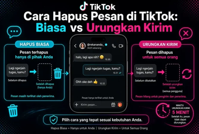 Cara Hapus Pesan di TikTok: Biasa vs Urungkan Kirim