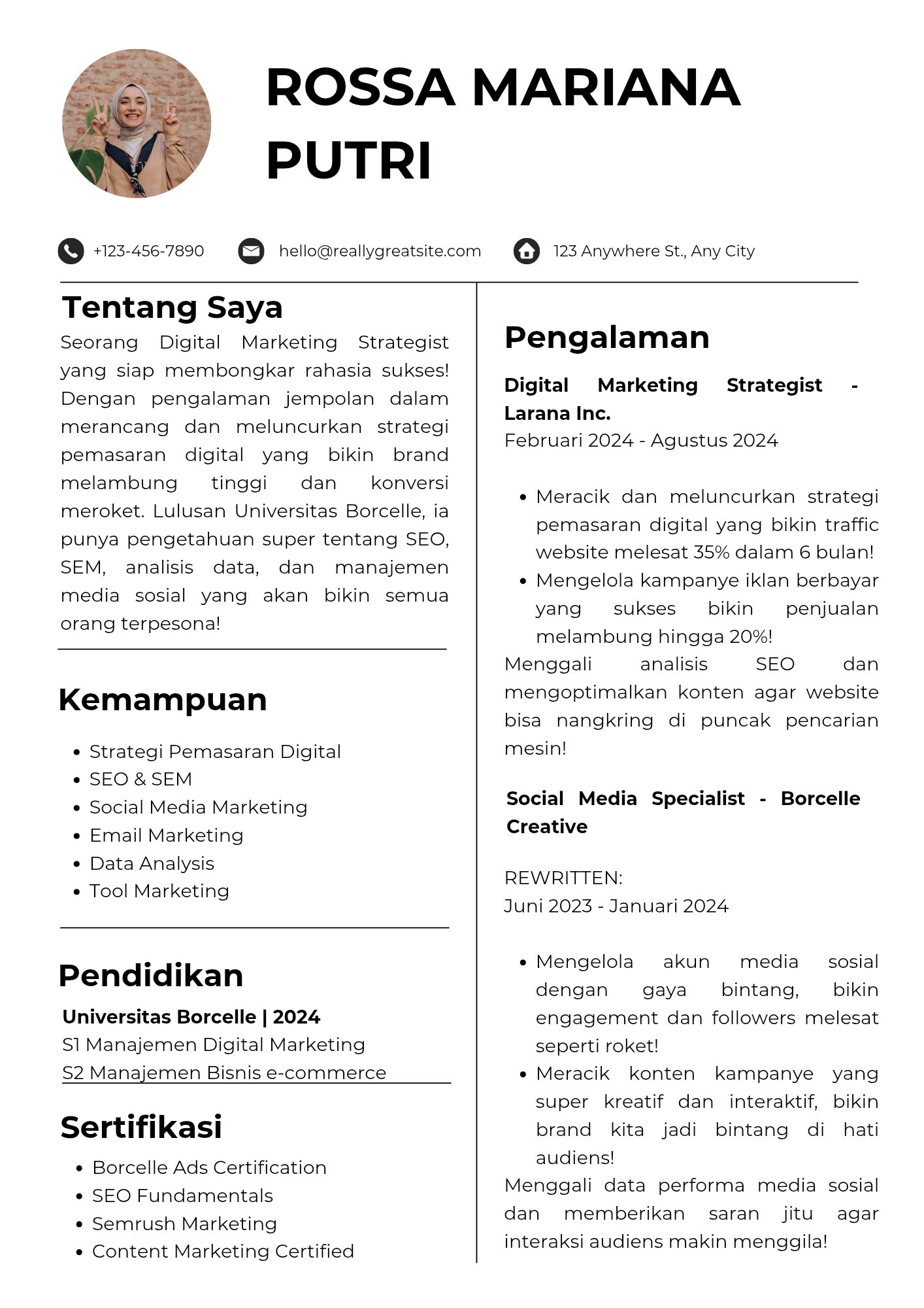 Contoh CV Digital Marketing untuk Fresh Graduate: Panduan Lengkap
