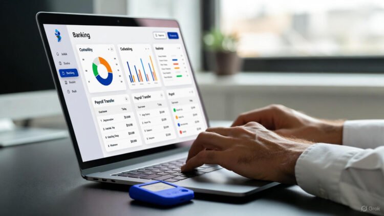 Ilustrasi dashboard BNI Direct untuk proses payroll gaji karyawan dengan token keamanan