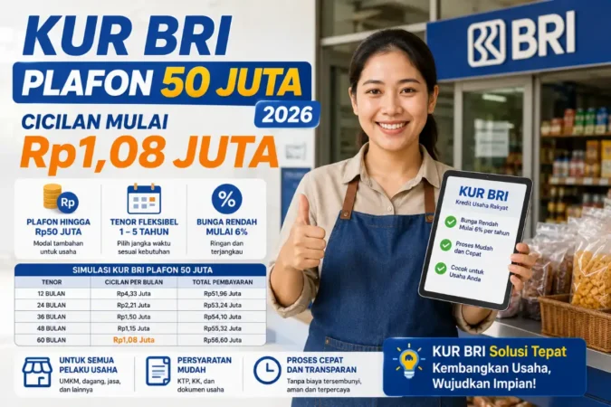 KUR BRI Plafon 50 Juta 2026: Cicilan Mulai Rp1,08 Juta