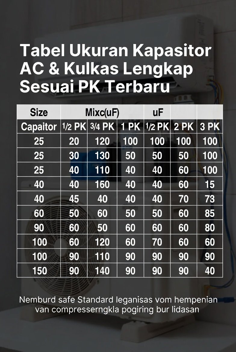 Tabel Ukuran Kapasitor AC & Kulkas Lengkap Sesuai PK Terbaru