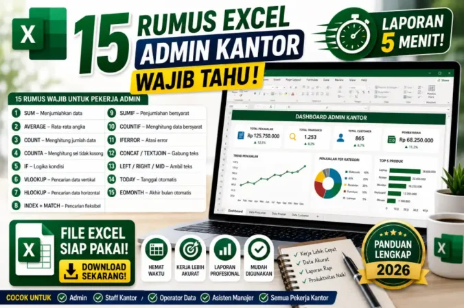 15 Rumus Excel Admin Kantor Wajib Tahu 2026 (Laporan 5 Menit)