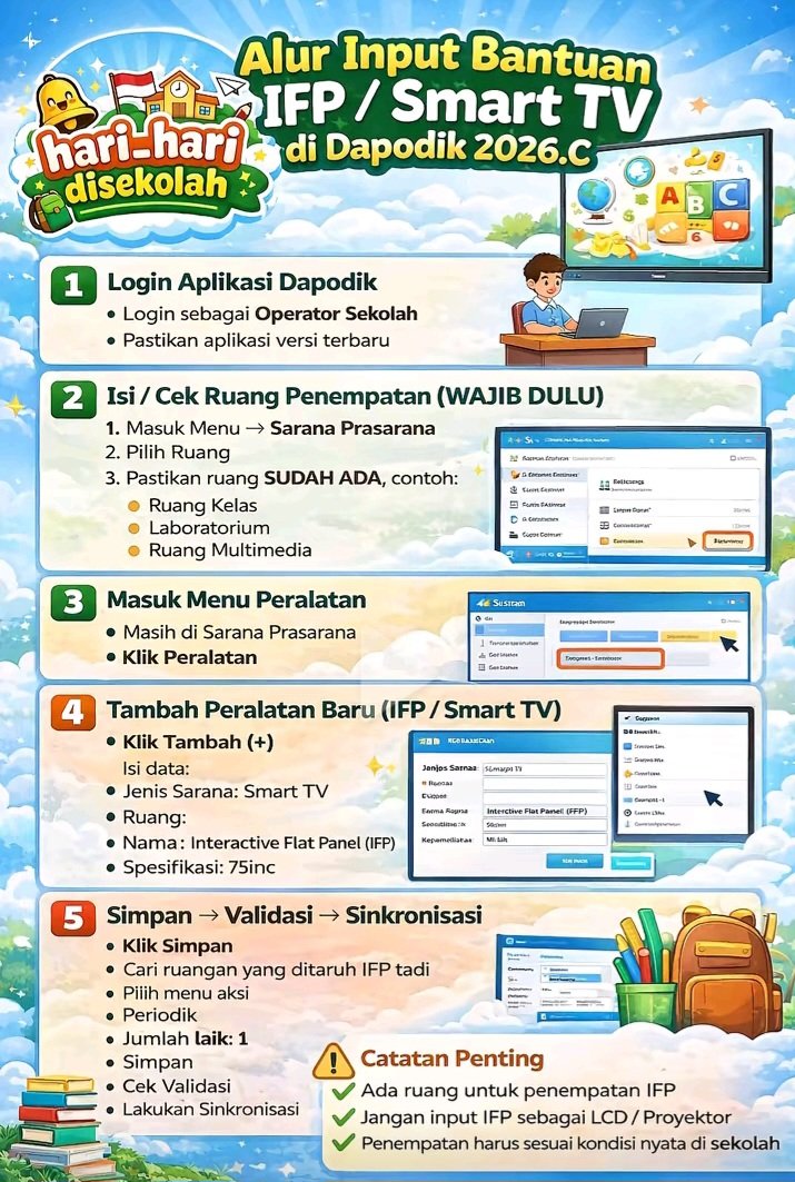 Alur Input Bantuan IFP Smart TV di Dapodik 2026.c: Panduan Lengkap Menu Sarpras untuk Operator Sekolah