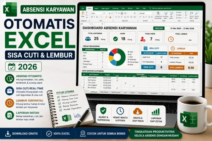 Absensi Karyawan Otomatis Excel: Sisa Cuti & Lembur