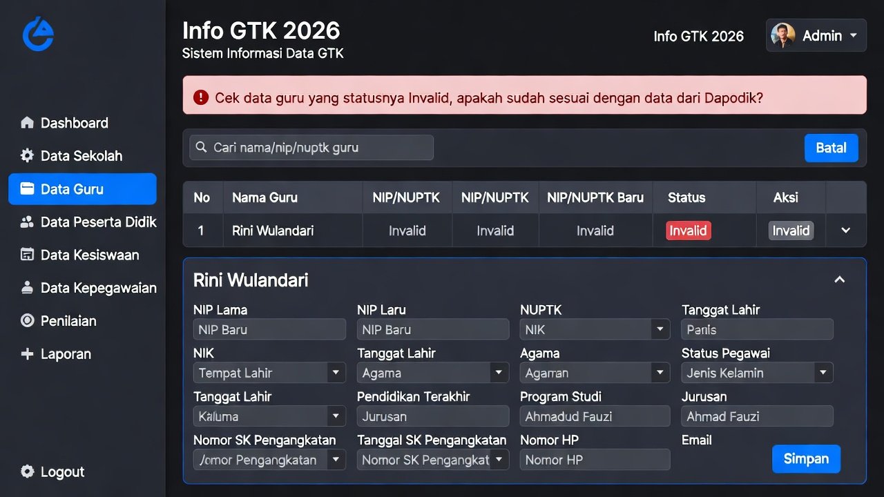 Cara Mengatasi Status ‘Invalid’ di Profil Guru Info GTK 2026 – Solusi Lengkap & Cepat