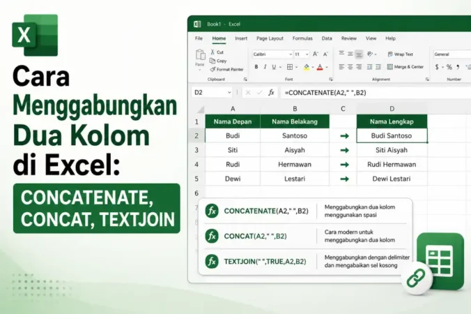 Cara Menggabungkan Dua Kolom di Excel: CONCATENATE, CONCAT, TEXTJOIN