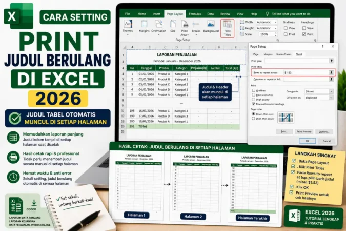 Cara Setting Print Judul Berulang di Excel 2026