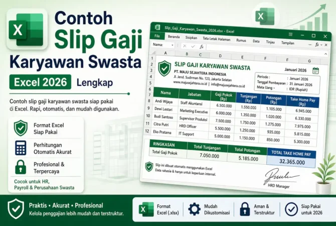 Contoh Slip Gaji Karyawan Swasta Excel 2026 Lengkap