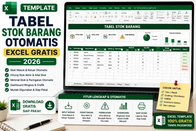 Template Tabel Stok Barang Otomatis Excel Gratis 2026