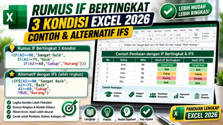 Rumus IF Bertingkat 3 Kondisi Excel 2026: Contoh & Alternatif IFS