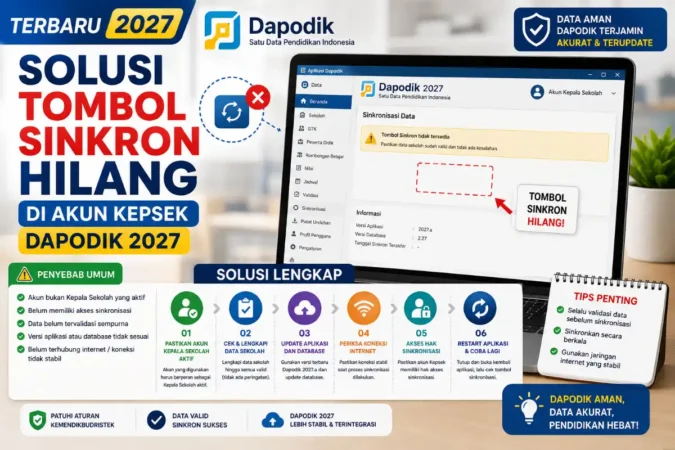Solusi Tombol Sinkron Hilang di Akun Kepsek Dapodik 2027