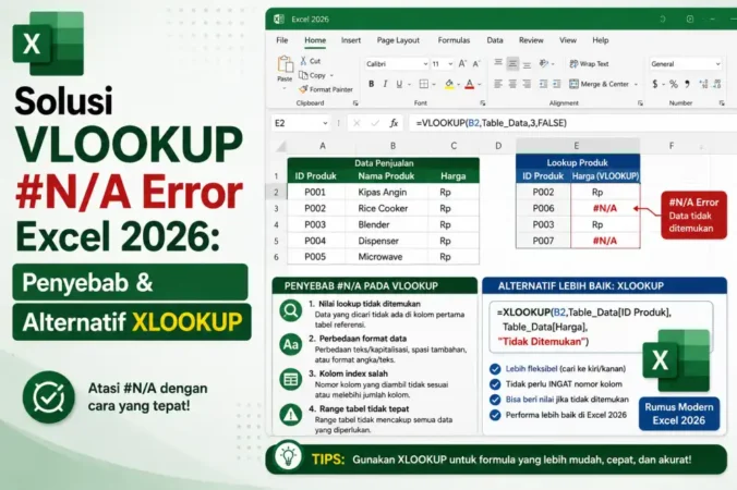 Solusi VLOOKUP #N/A Error Excel 2026: Penyebab & Alternatif XLOOKUP