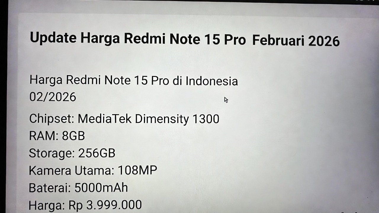 Spesifikasi dan Harga Redmi Note 15 Pro di Indonesia Februari 2026 – Update Terbaru