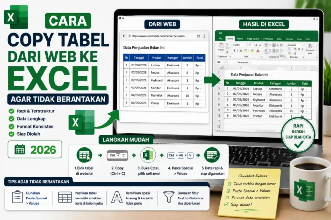 Cara Copy Tabel dari Web ke Excel Agar Tidak Berantakan