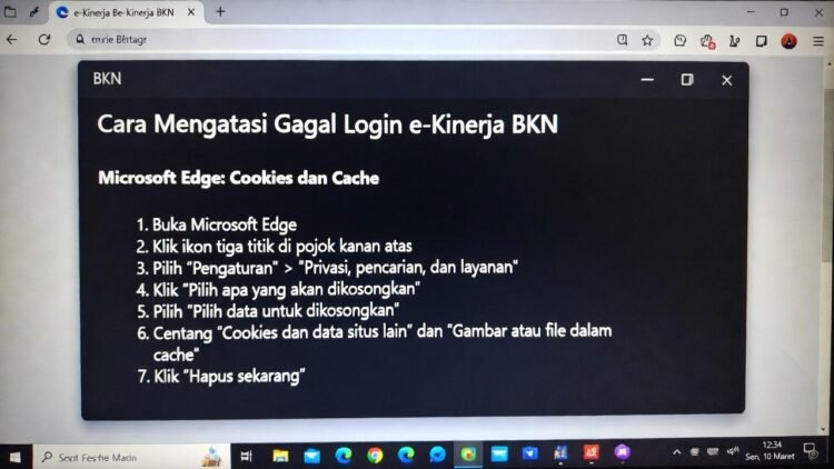 Cara Mengatasi Gagal Login e-Kinerja BKN via Microsoft Edge: Cek Pengaturan Cookies & Cache