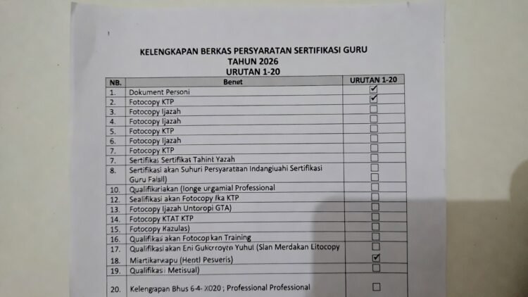 Checklist Kelengkapan Berkas Sertifikasi Guru 2026 (Urutan 1–20 Lengkap)