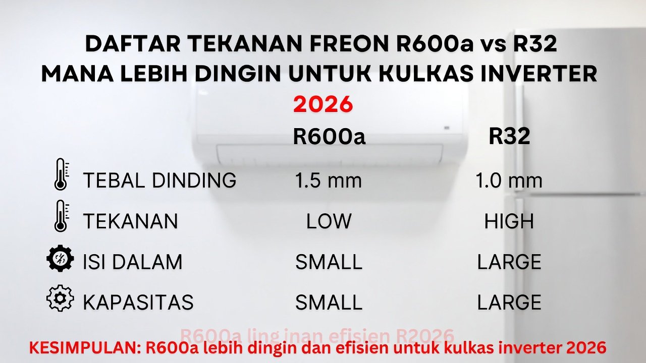 Daftar Tekanan Freon R600a vs R32: Mana yang Lebih Dingin untuk Kulkas Inverter? (Update 2026)