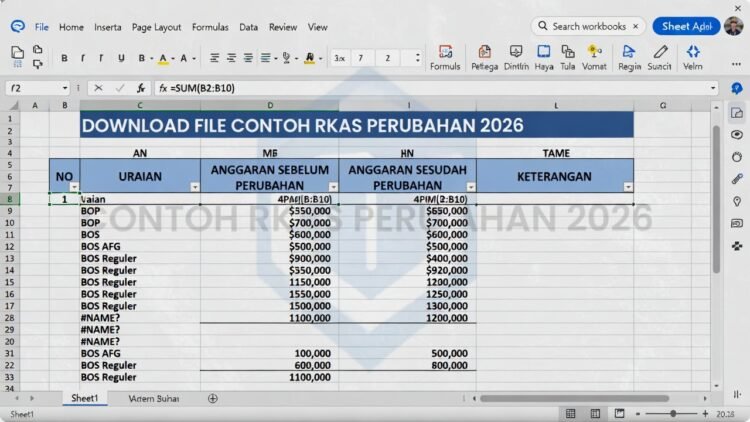 Download Contoh RKAS Perubahan 2026 Format Excel – Resmi & Siap Edit BOS Sekolah