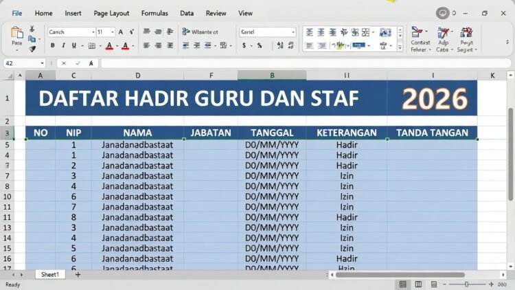 Format Excel Daftar Hadir Guru & Staf Otomatis: Tinggal Klik, Siap Cetak! (2026)