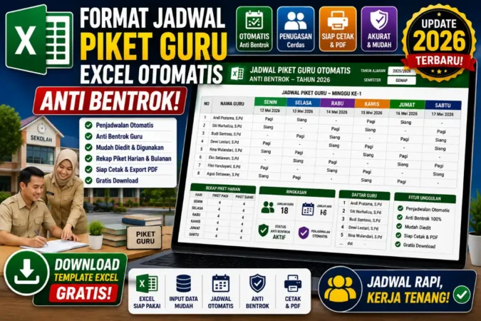 Format Jadwal Piket Guru Excel Otomatis Anti Bentrok