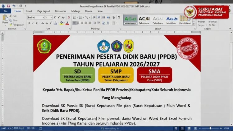 Format SK Panitia PPDB 2026/2027 SD SMP SMA: Contoh Word & Excel Terbaru
