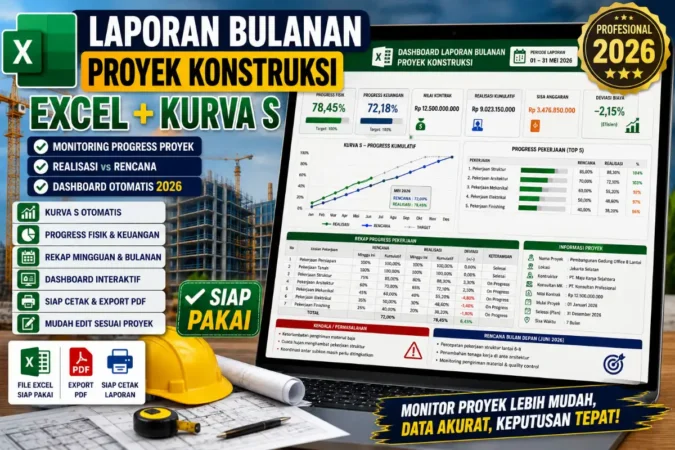 Laporan Bulanan Proyek Konstruksi Excel + Kurva S
