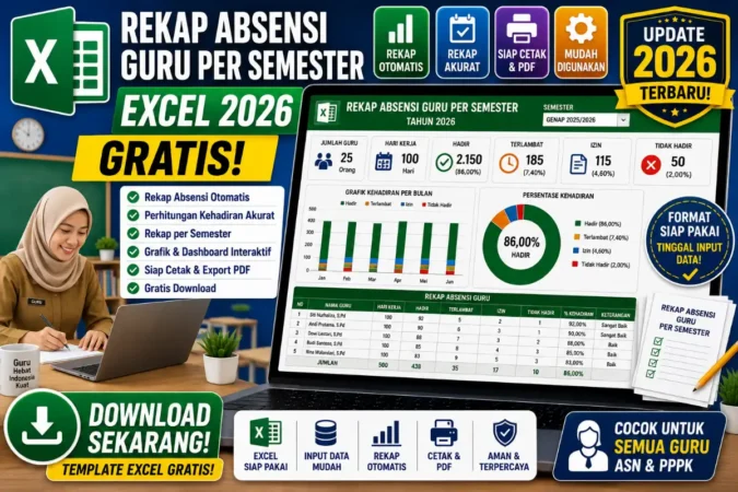 Rekap Absensi Guru per Semester Excel 2026 Gratis