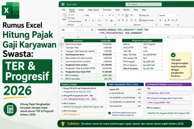 Rumus Excel Hitung Pajak Gaji Karyawan Swasta: TER & Progresif 2026