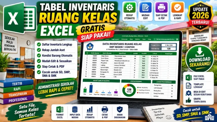 Tabel Inventaris Ruang Kelas Excel Gratis Siap Pakai