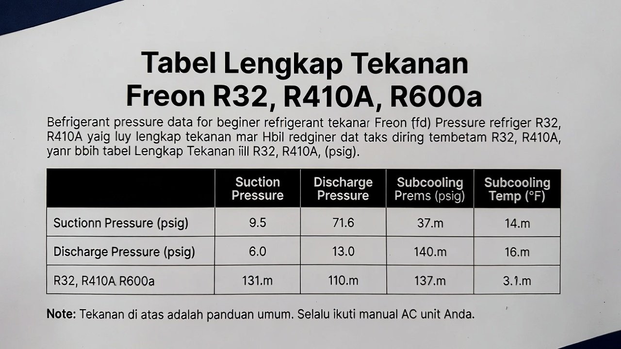 Tabel Tekanan Freon R32 R410A & R600a: Panduan Isi Ulang untuk Pemula 2026