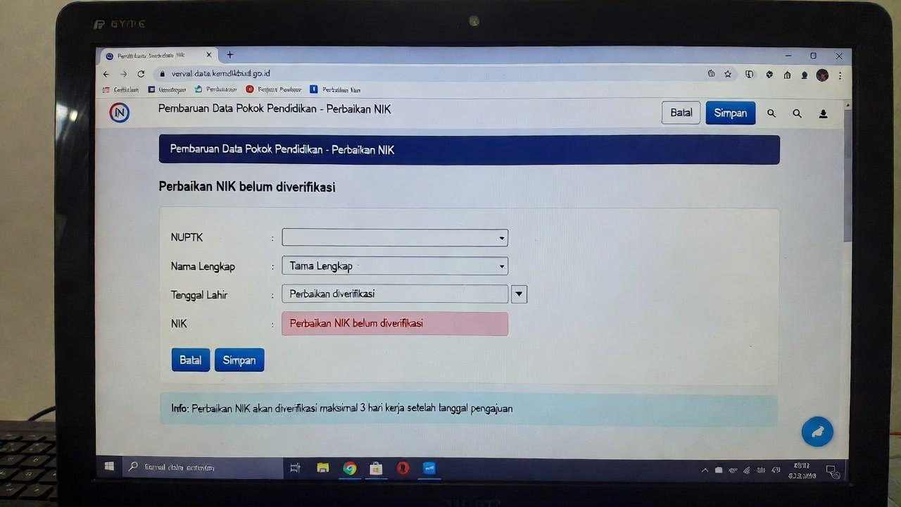 Update Perbaikan NIK di Verval PTK: Berapa Lama Sampai Status di Info GTK Jadi Valid? 2026