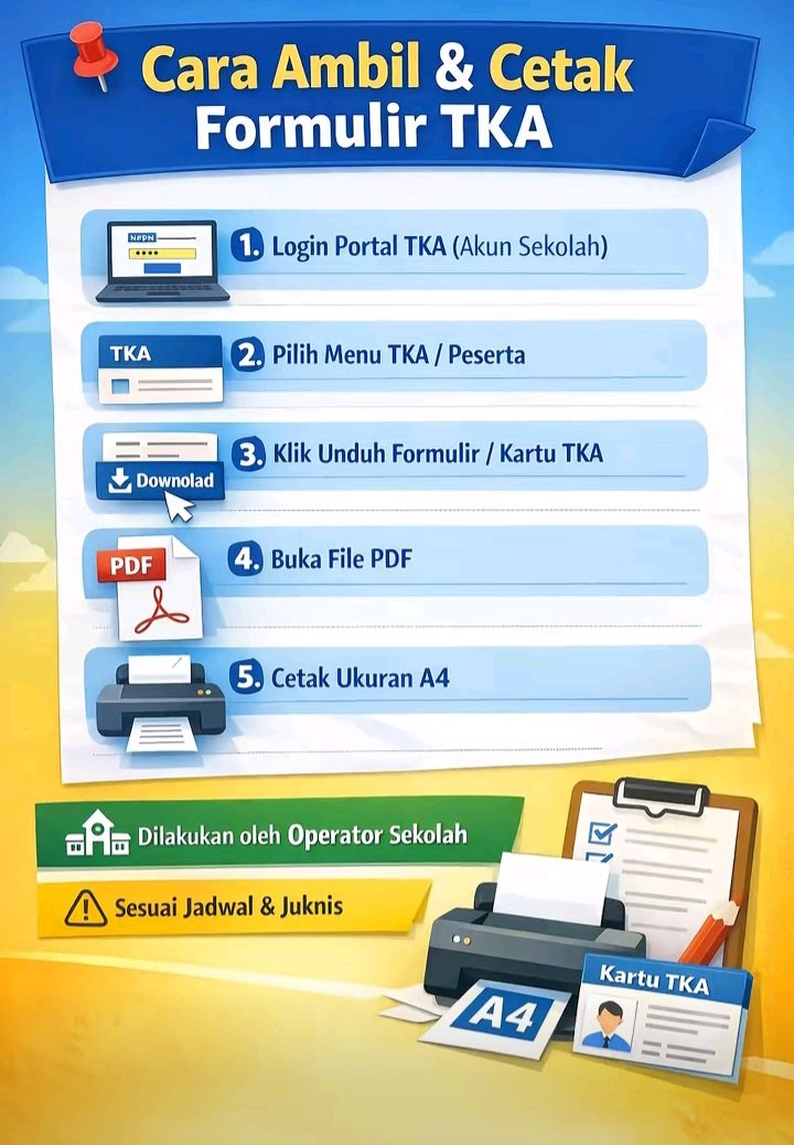 Cara Ambil & Cetak Formulir TKA 2026: Panduan Lengkap Operator Sekolah, Guru, Siswa & Orang Tua