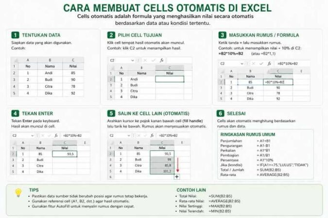 membuat cells otomatis di excel, cells otomatis excel, auto fill excel, cara otomatis excel