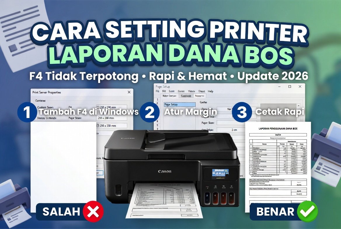 Cara Setting Printer agar Hasil Cetak Laporan Dana BOS Tidak Terpotong di Kertas F4 2026 (Update Terbaru!)